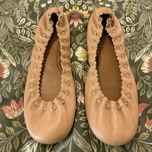 See by Chloe Jane Leather Scallop Ballet Flats in Tan Nude Color Size 37.5